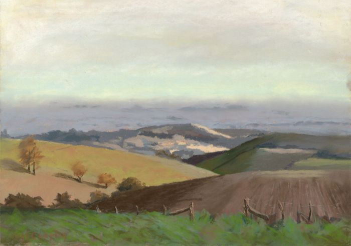June Clayton - Signed Contemporary Pastel, Coastal View