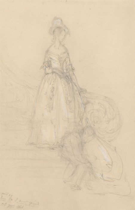 Attributed to Joseph Nash (1808-1878) OWS - Graphite Drawing, Lady on the Stairs