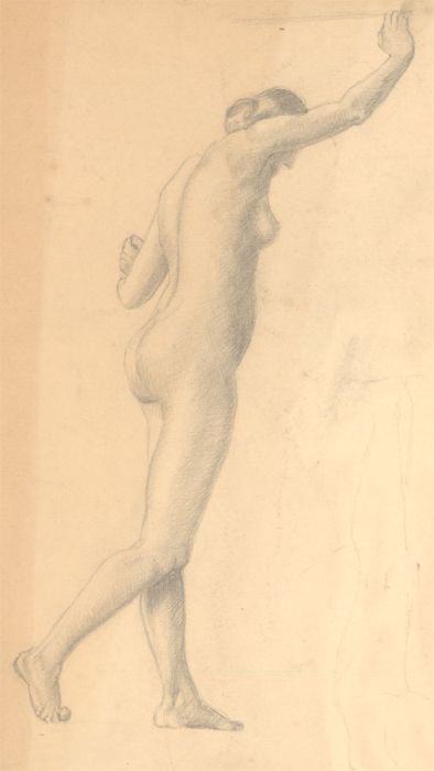 Art Student - Mid 20th Century Graphite Drawing, Female Nude Turning Away