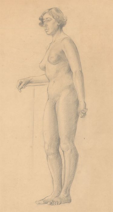 Art Student - Mid 20th Century Graphite Drawing, Elegant Leaning Nude