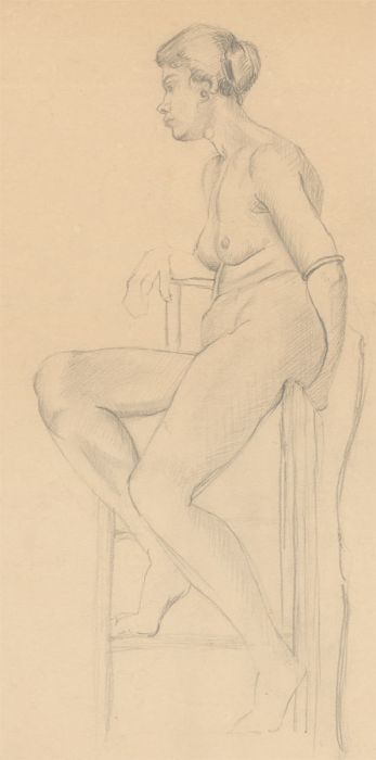 Art Student - Mid 20th Century Graphite Drawing, Elegant Sitting Nude