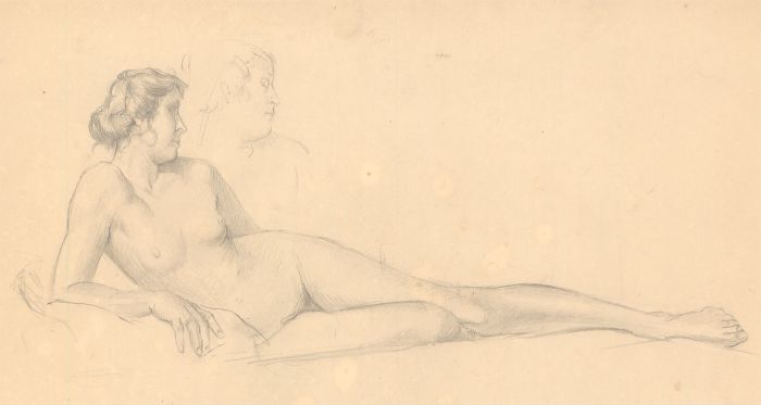 Art Student - Mid 20th Century Graphite Drawing, Female Nude Reclining 