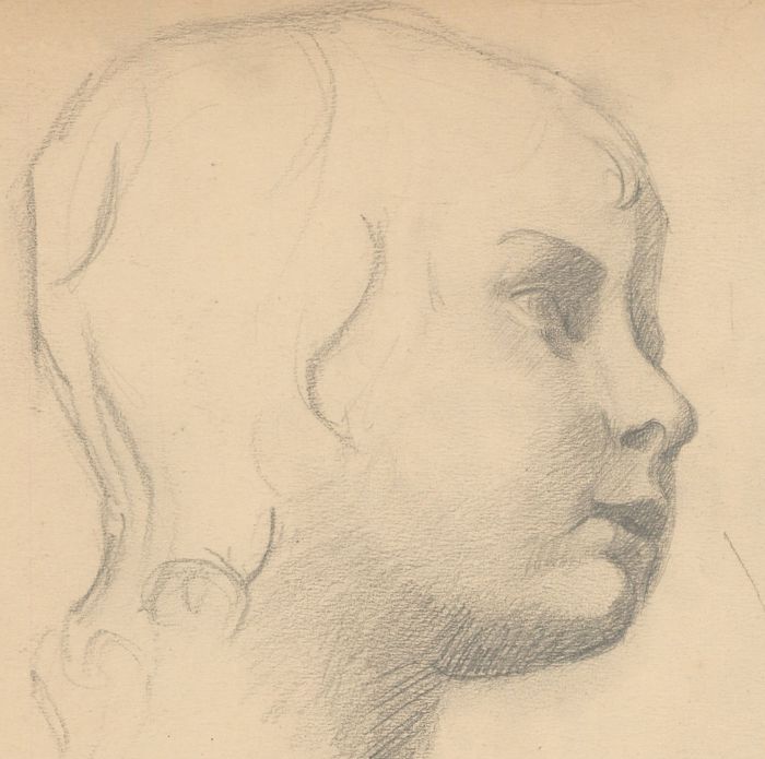 Art Student - Mid 20th Century Graphite Drawing, Portrait of a Cherub