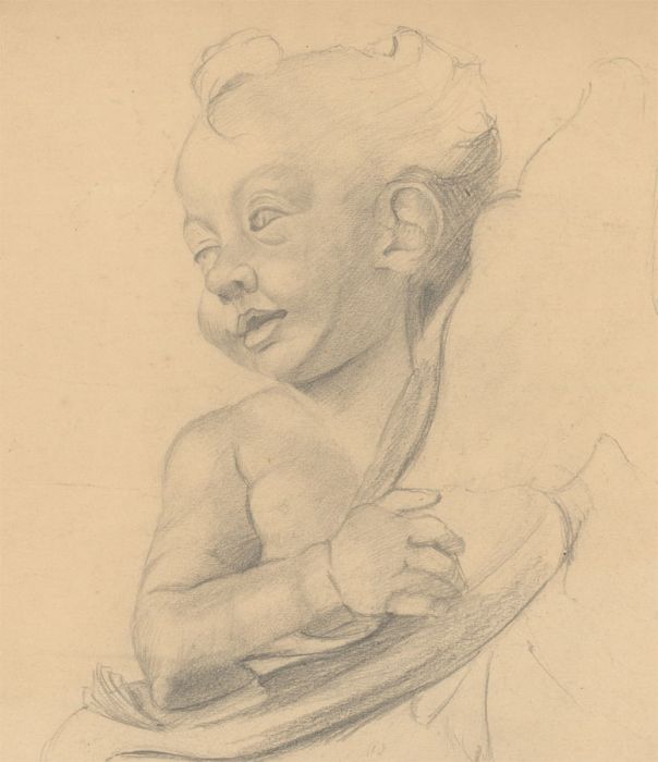Art Student - Mid 20th Century Graphite Drawing, Study of a Cherub