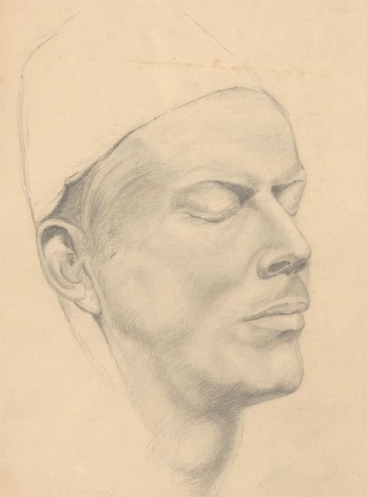 Art Student - Mid 20th Century Graphite Drawing, Portrait of a Sleeping Man