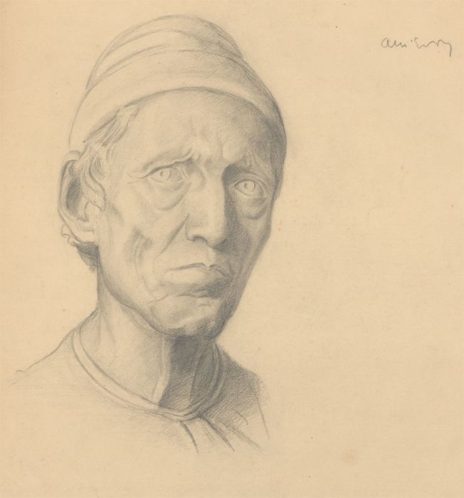 Art Student - Mid 20th Century Graphite Drawing, Portrait of an Elderly Man