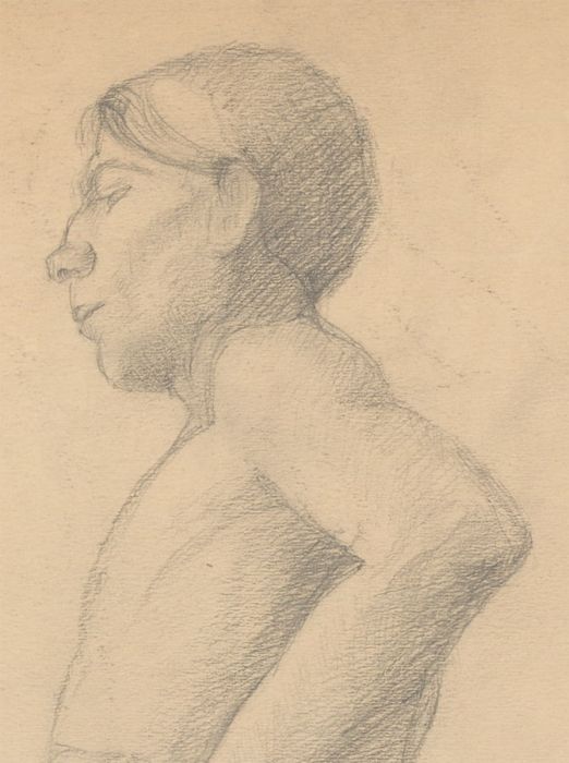 Art Student - Fine Mid 20th Century Graphite Drawing, Profile of a Young Man