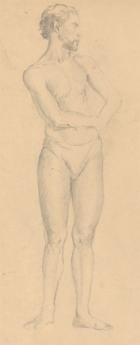 Art Student - Fine Mid 20th Century Graphite Drawing, Relaxed Male Nude