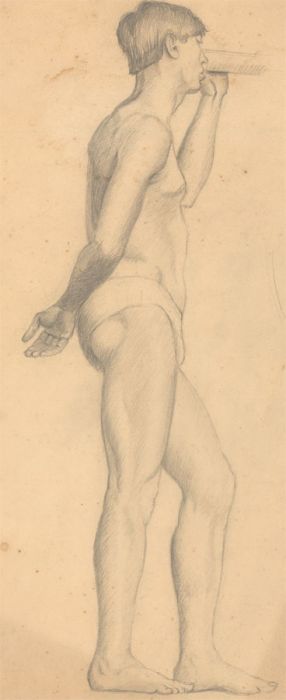 Art Student - Fine Mid 20th Century Graphite Drawing, Male Nude Turned Away