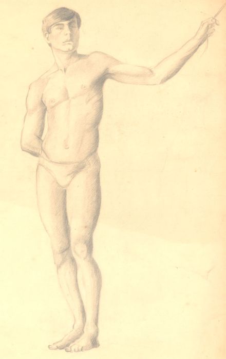 Art Student - Fine Mid 20th Century Graphite Drawing, Life Study of a Male Nude