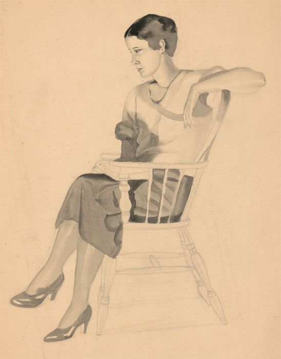 Art Student - Monochrome Mid 20th Century India Ink, Seated Woman