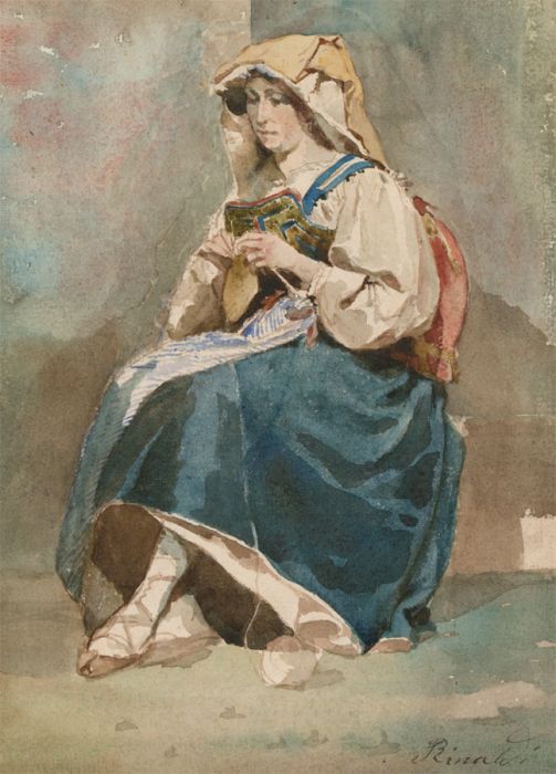 Rinaldi - Continental Late 19th Century Watercolour, Seated Italian Woman