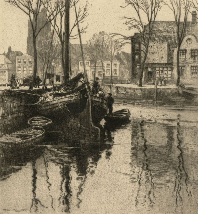 Percy Robertson A.R.E (1868-1934) - Original Etching, Sailing Boat at Dordrecht