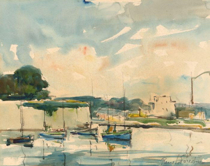 Rene LeForestier (1903-1972) - Signed Watercolour, The Harbourside