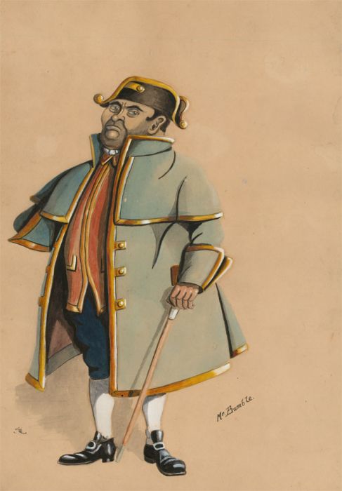 19th Century Watercolour - Mr Bumble Caricature Illustration