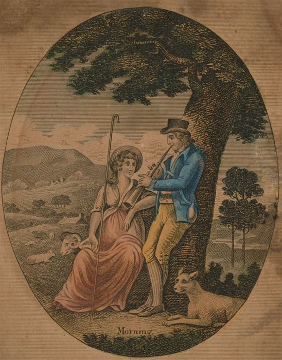 Set of Two 1800 Engravings - Morning and Evening, Couple in English Landscapes