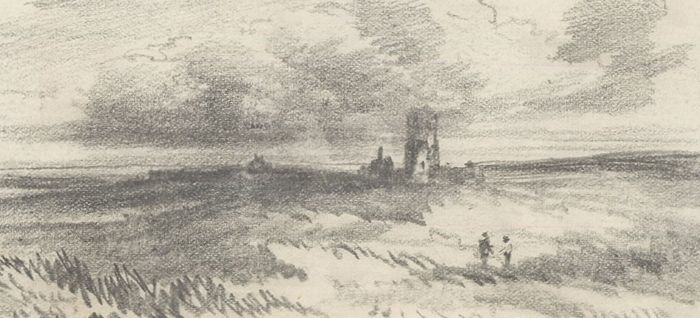Set of Two Graphite Landscape Drawings From a Victorian Scrapbook Album