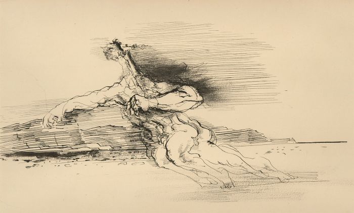Glyn Morgan (1926-2015) - Contemporary Pen and Ink Drawing, Figure by the Sea