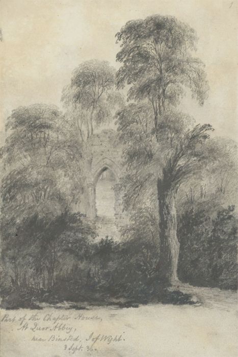 W. Jeffs - Fine 1836 Graphite Drawing, Abbey Ruin at Isle of Wight