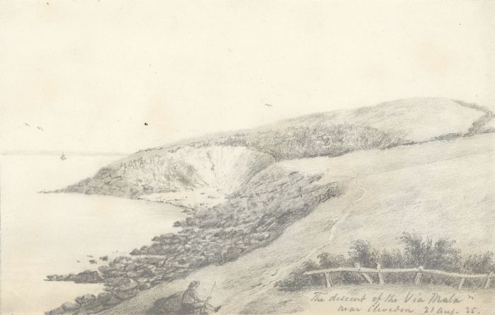 W. Jeffs - Fine 1835 Graphite Drawing, Descent of the Via Mala near Clevedon