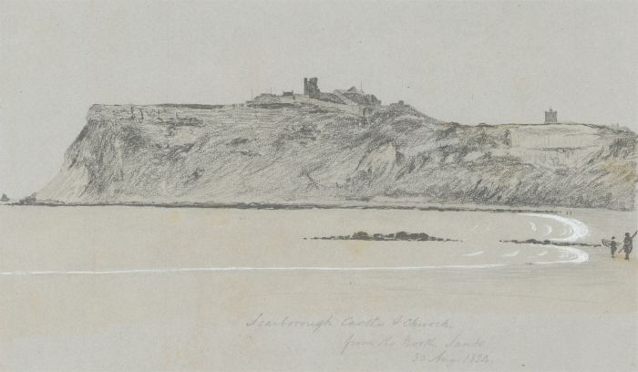 W. Jeffs - Fine 1824 Graphite Drawing, Scarborough Castle and Church