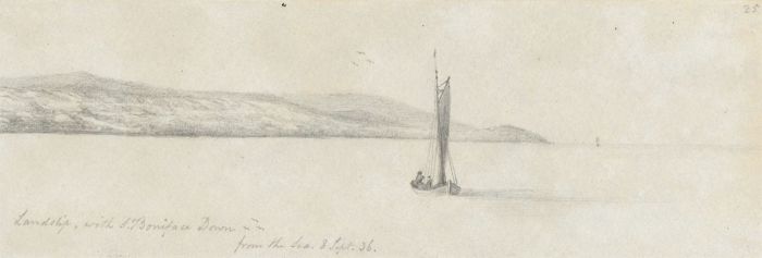 W. Jeffs - Fine 1836 Graphite Drawing, Boat near Boniface Down