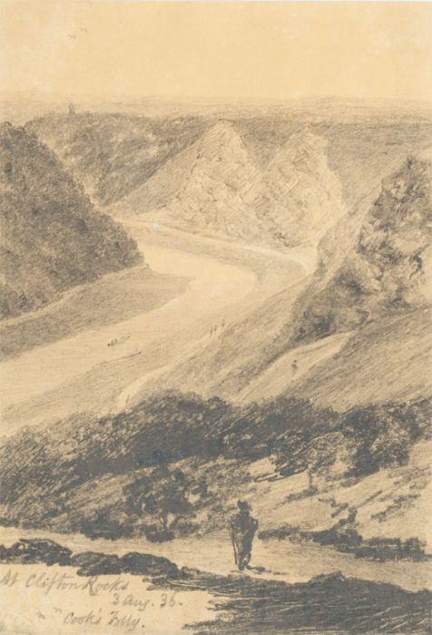 W. Jeffs - Fine 1836 Graphite Drawing, At Clifton Rochs, Cook's Folly, Bristol