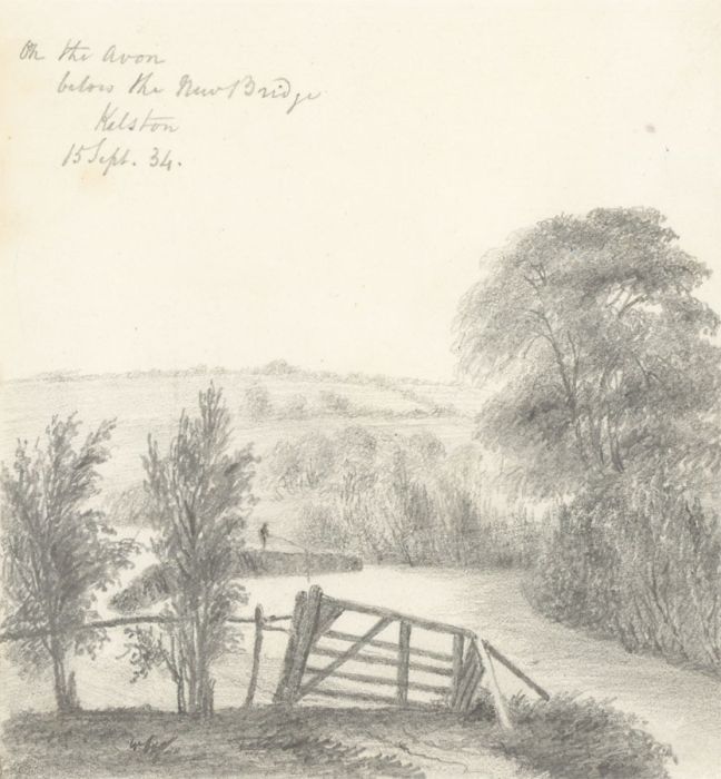 W. Jeffs - Fine 1834 Graphite Drawing, On the Avon at Kelston