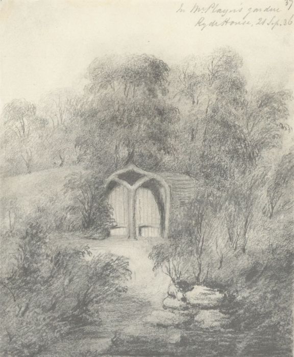 W. Jeffs - Fine 1836 Graphite Drawing, Garden, Ryder House