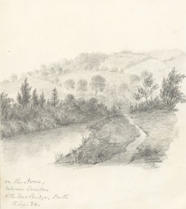 W. Jeffs - Fine 1834 Graphite Drawing, On the Avon near Bath