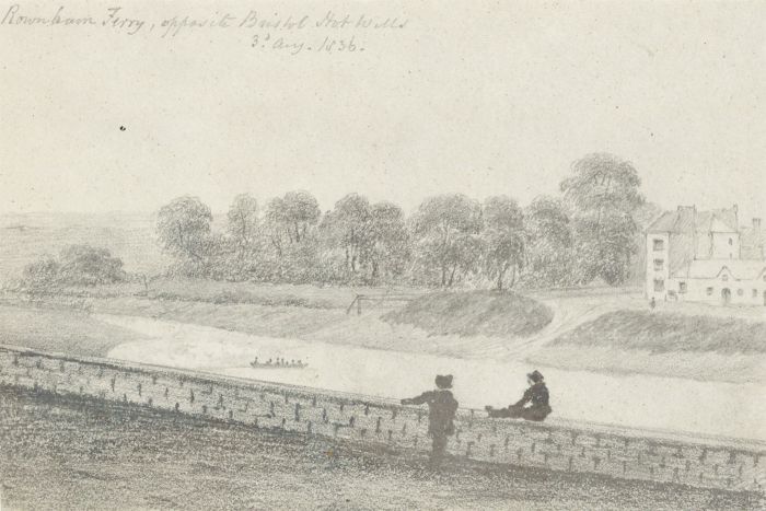 W. Jeffs - Fine 1836 Graphite Drawing, Rownham Ferry, Bristol