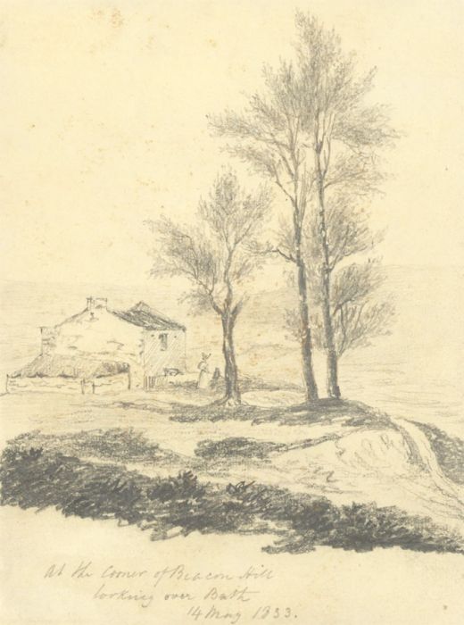 W. Jeffs - Fine 1833 Graphite Drawing, At Beacon Hill looking over Bath