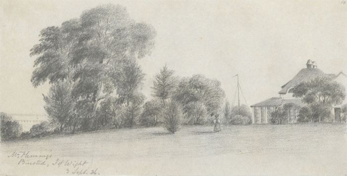 W. Jeffs - Fine 1836 Graphite Drawing, Garden at Binstead, Isle of Wight