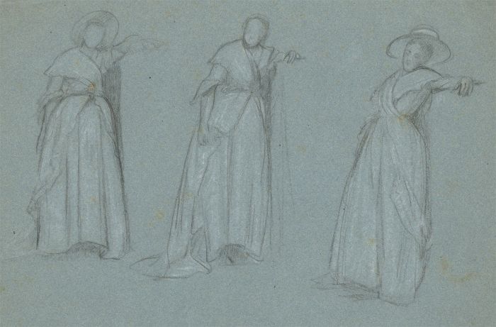 Early 20th Century Graphite Drawing - Three Studies of a Woman