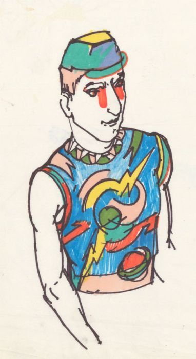 Brian Liddle - Contemporary Pen and Ink Drawing, Man in Colourful Vest