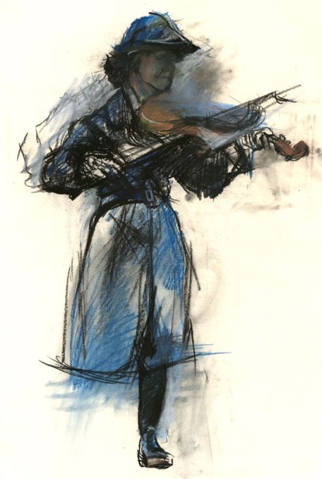 Brian Liddle - Contemporary Pastel, Woman in Blue Playing the Violin