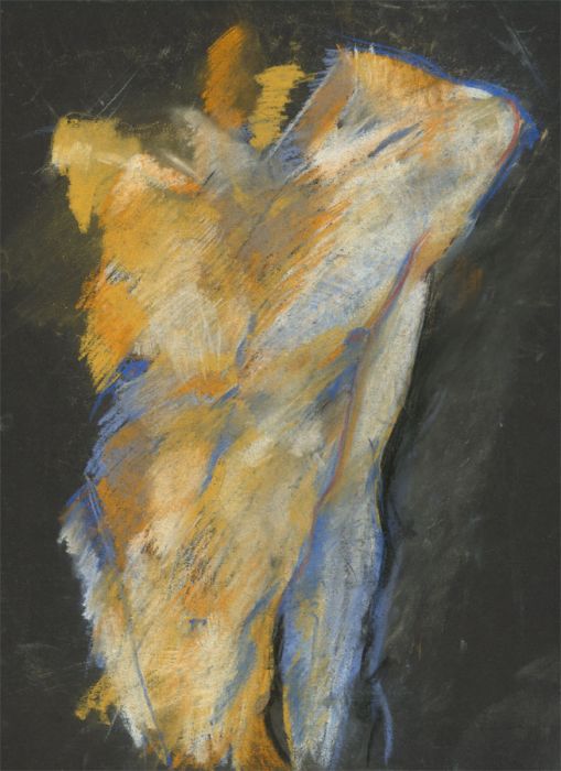 Brian Liddle - Contemporary Pastel, Study of a Male Torso in Blue and Yellow