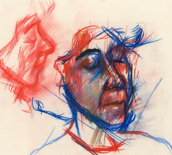 Brian Liddle - Contemporary Pastel, Portrait of a Woman in Red and Blue