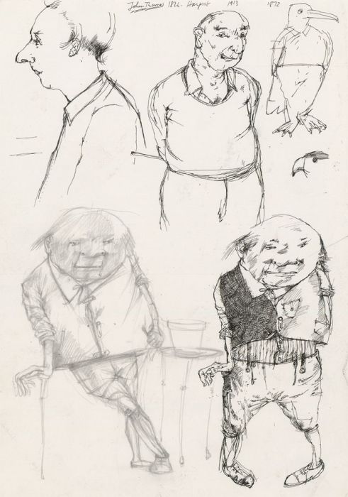 Brian Liddle - Contemporary Pen and Ink Drawing, Caricatures of an Elderly Man
