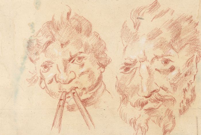 19th Century Sanguine - Portrait of a Flute Player and Another Man