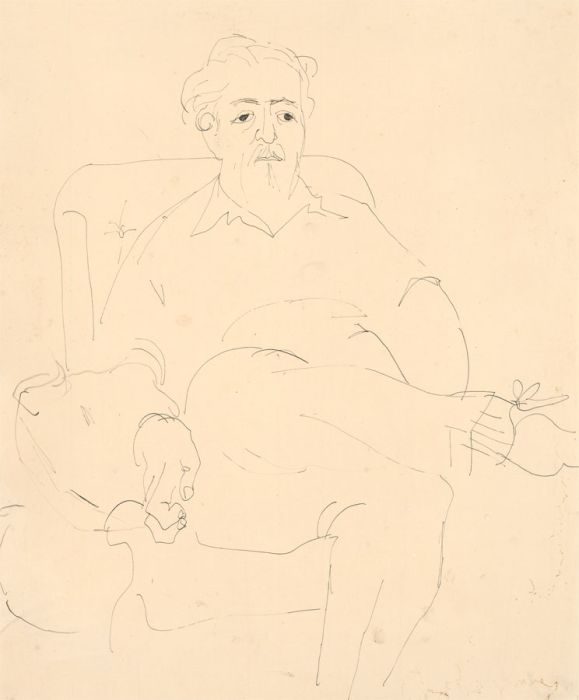 Glyn Morgan (1926-2015) - 20th Century Pen and Ink Drawing, Man in an Armchair