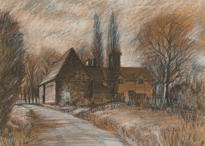 Percy Ramsbottom - Signed 1974 Pen and Ink Drawing, Farmhouse at Winkfield
