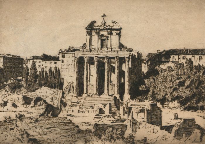 Sir Lionel Arthur Lindsay (1874-1961) - 1928 Drypoint, San Lorenzo, Forum Rome
