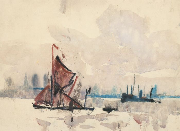 Jean Dryden Alexander (1911-1994) - Mid 20th Century Gouache, Boats at Tilbury