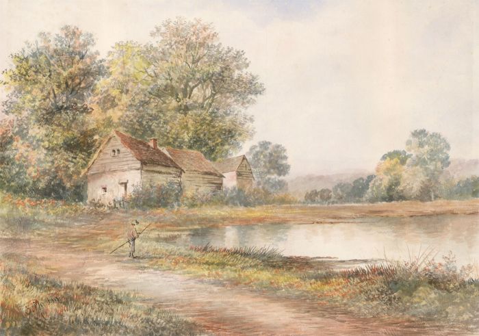 S. Martin - Signed 19th Century Watercolour, Fisherman in a Landscape