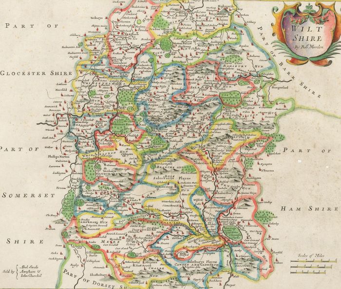 Robert Morden - 1695 Engraving, Antique Map of Wiltshire