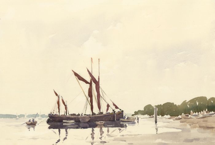 John Godfrey - Contemporary Watercolour, Boats by the Shore