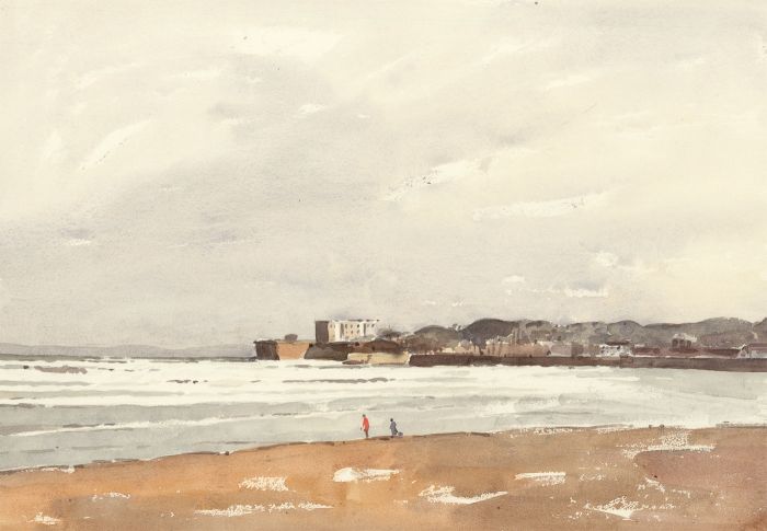 John Godfrey - Contemporary Watercolour, Figures in a Coastal Landscape