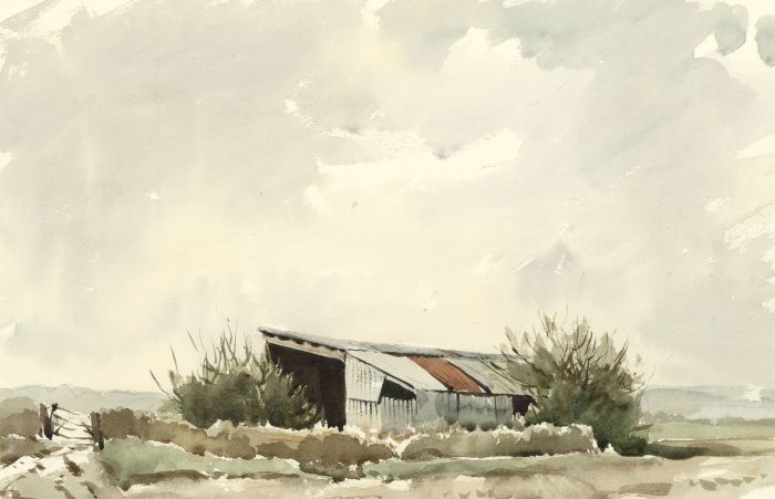 John Godfrey - Contemporary Watercolour, Barn in an English Country Landscape