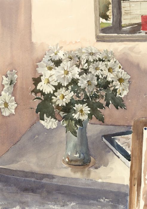 John Godfrey - Contemporary Watercolour, Still Life with Vase of Flowers